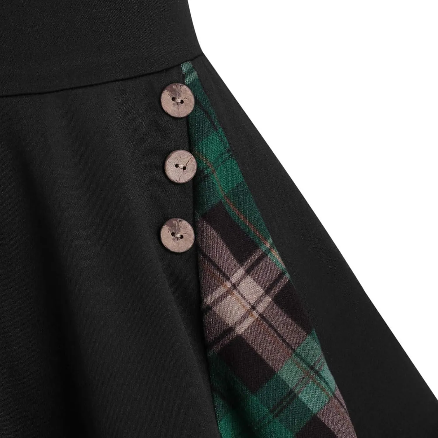 HGOOGY Graduation Dress for Women Retro Women Plus Size Plaid Insert Mock Button Long Sleeve Dress High Neck Midi