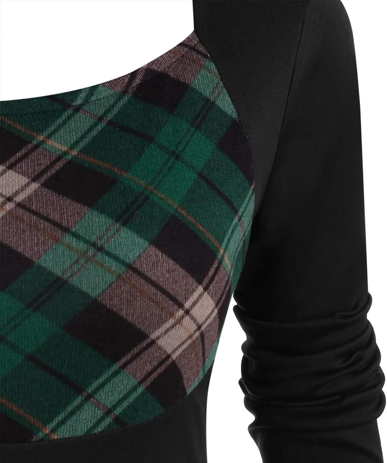 HGOOGY Graduation Dress for Women Retro Women Plus Size Plaid Insert Mock Button Long Sleeve Dress High Neck Midi