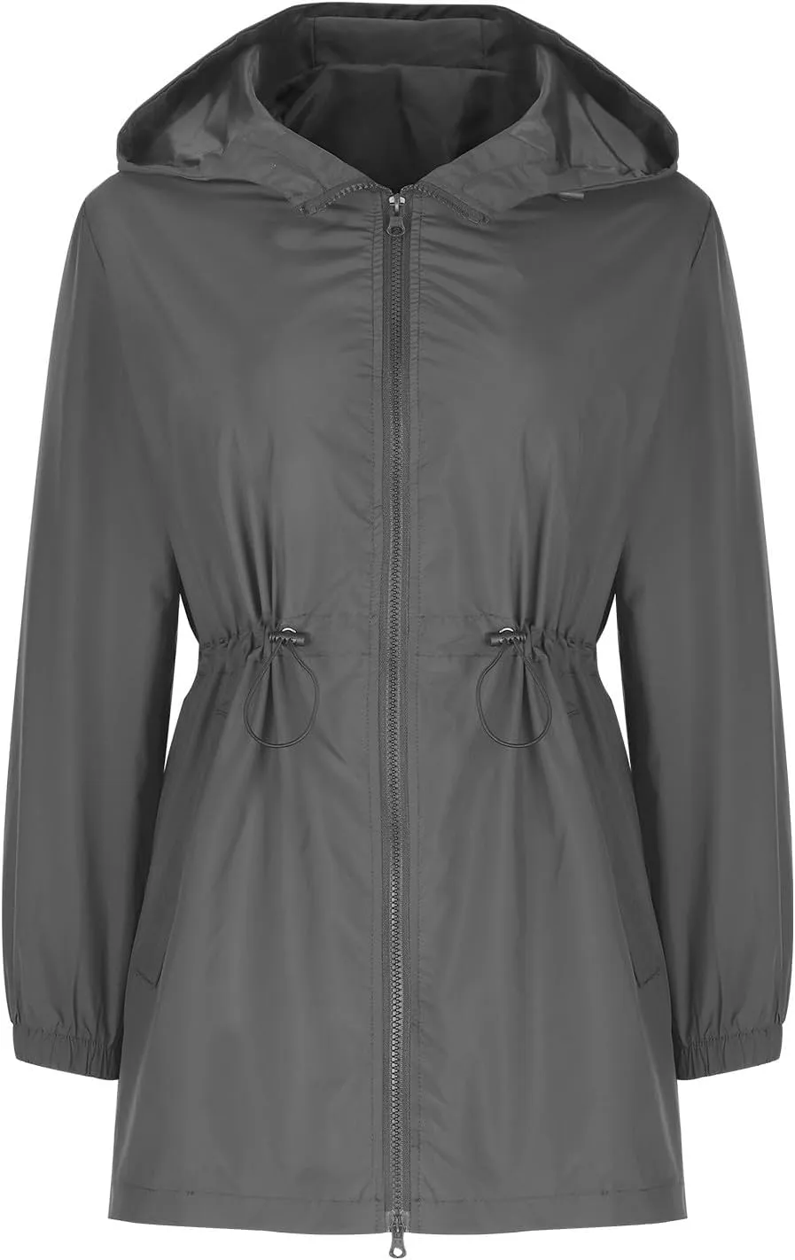 HGps8w Women's Drawstring Waist Raincoat Lightweight Waterproof Hooded Trench Coats Outdoor Windbreaker Long Travel Jackets