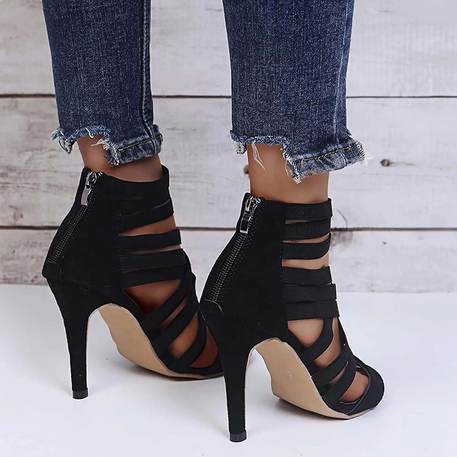 High Heel License Plate Frame for Women Heels Casual Breathable Zipper Sandals Peep High Heels Pads for Women