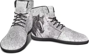 High Top Black White Mandala Animal Pattern Barefoot Shoes for Men Wide Toe Box Zero-Drop Minimalist Design