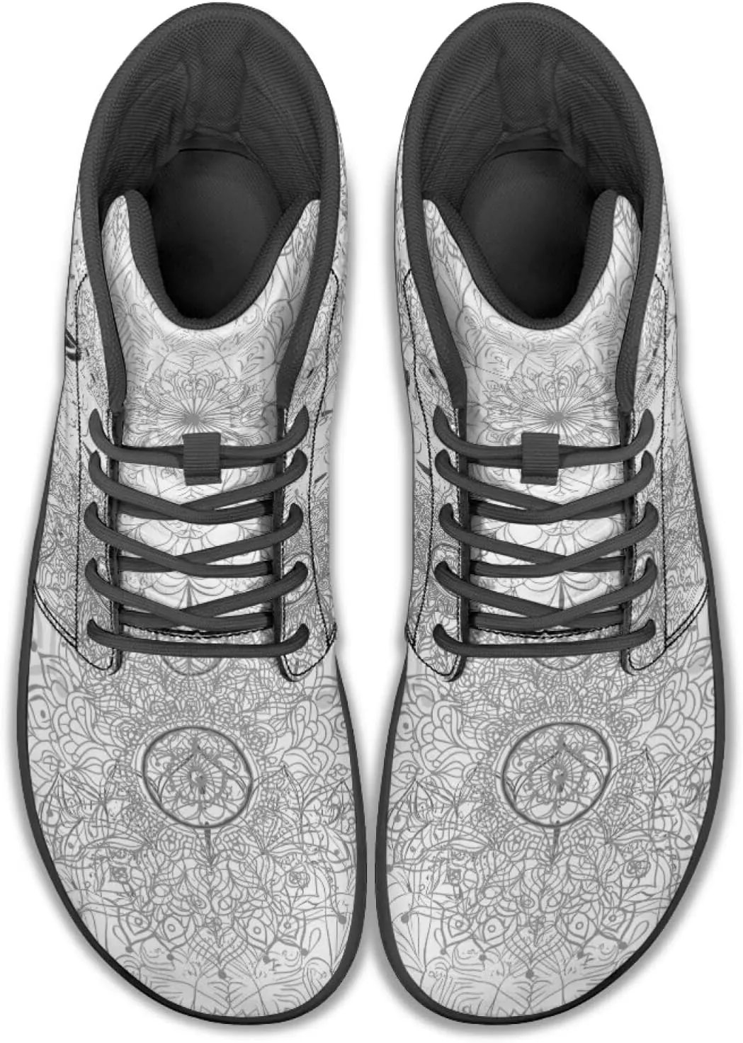 High Top Black White Mandala Animal Pattern Barefoot Shoes for Men Wide Toe Box Zero-Drop Minimalist Design
