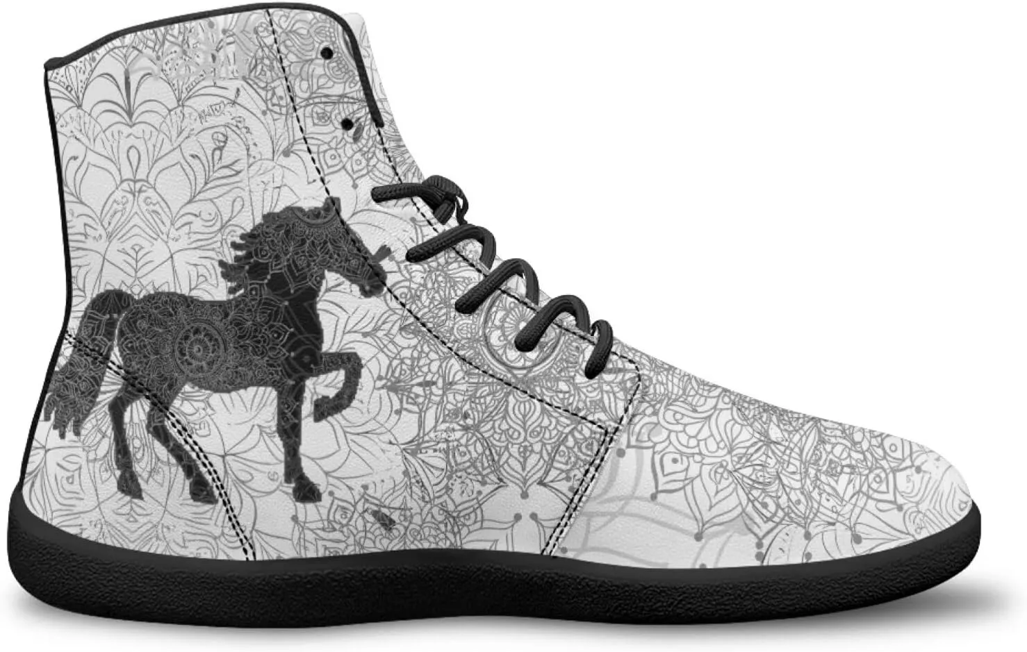 High Top Black White Mandala Animal Pattern Barefoot Shoes for Men Wide Toe Box Zero-Drop Minimalist Design