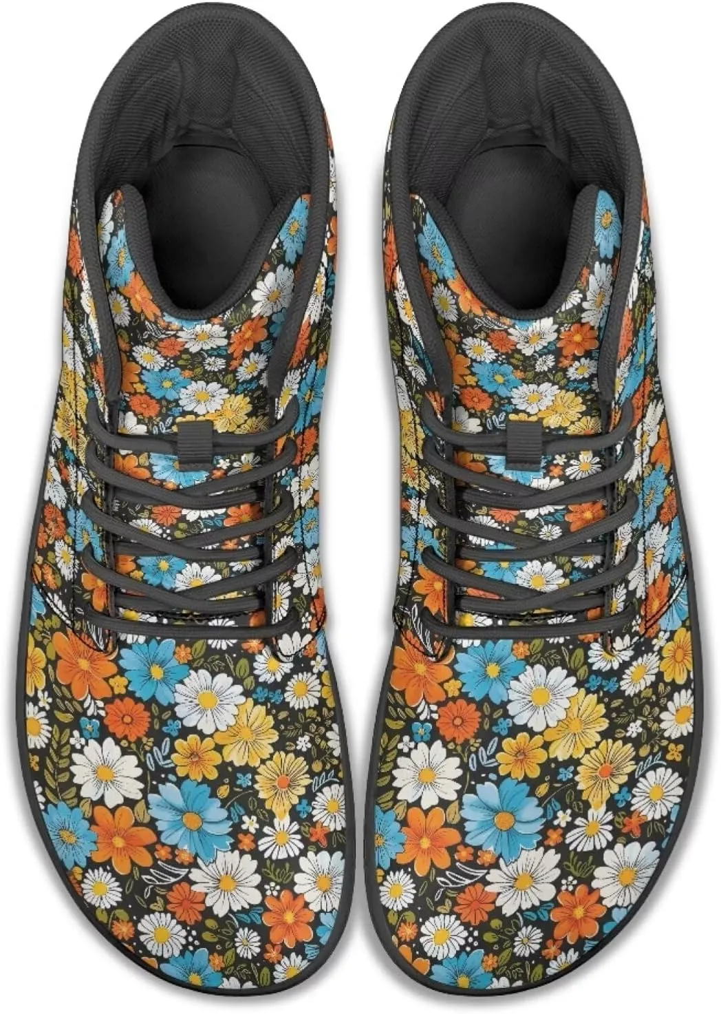 High Top Flower Design Wide Toe Barefoot Shoes for Men - Cross Training Running Shoes with Rubber Sole