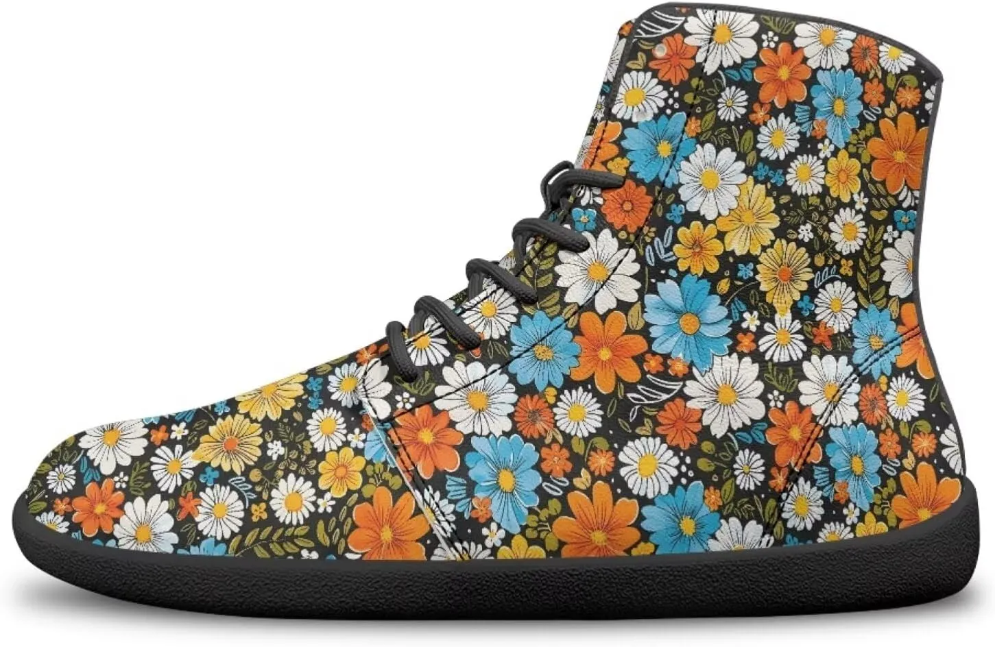 High Top Flower Design Wide Toe Barefoot Shoes for Men - Cross Training Running Shoes with Rubber Sole