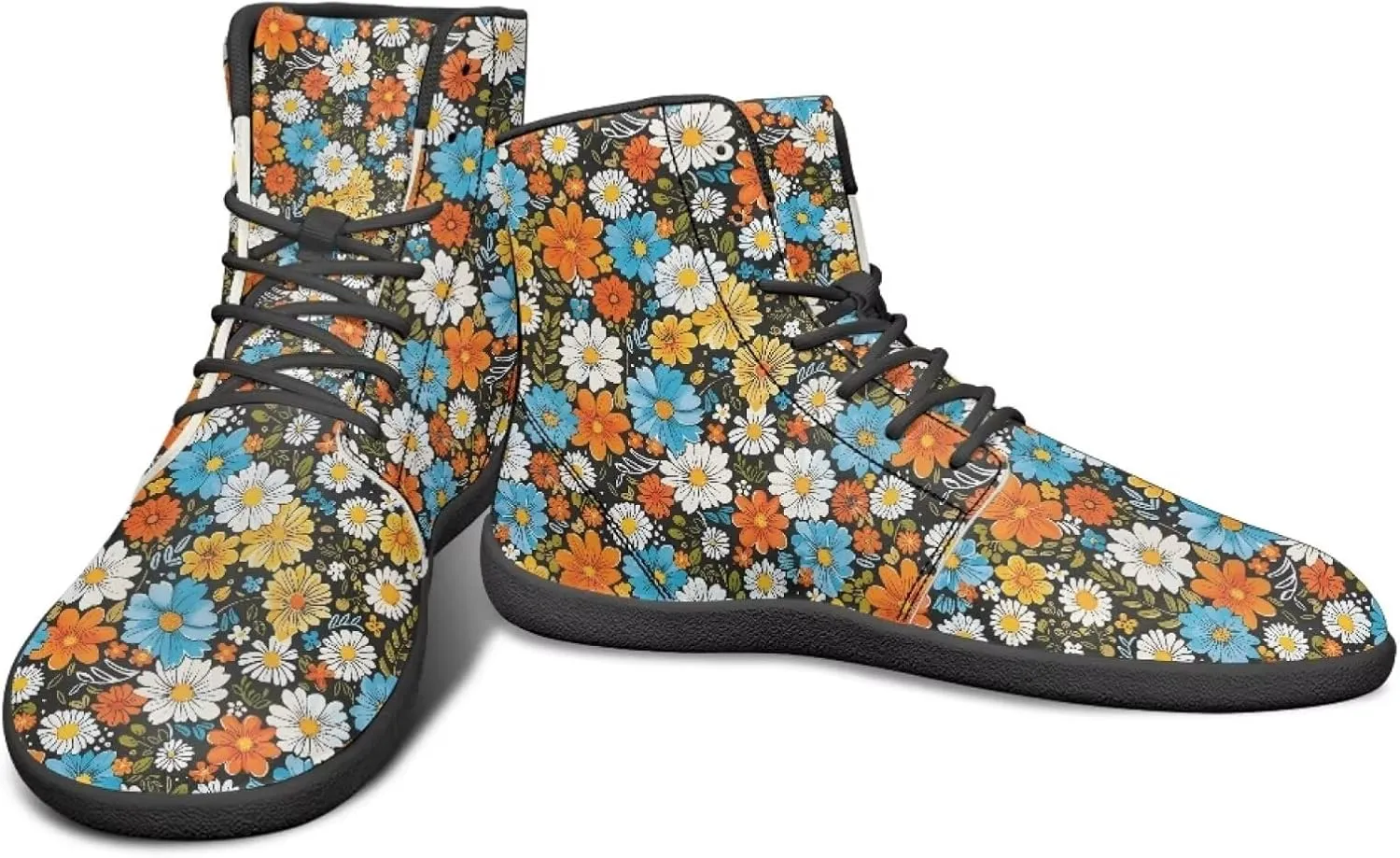 High Top Flower Design Wide Toe Barefoot Shoes for Men - Cross Training Running Shoes with Rubber Sole
