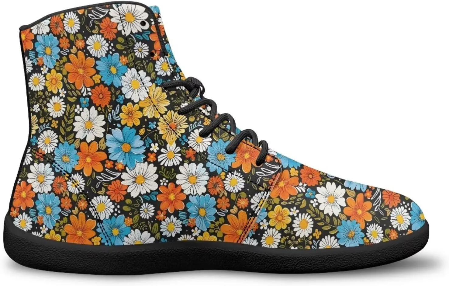 High Top Flower Design Wide Toe Barefoot Shoes for Men - Cross Training Running Shoes with Rubber Sole
