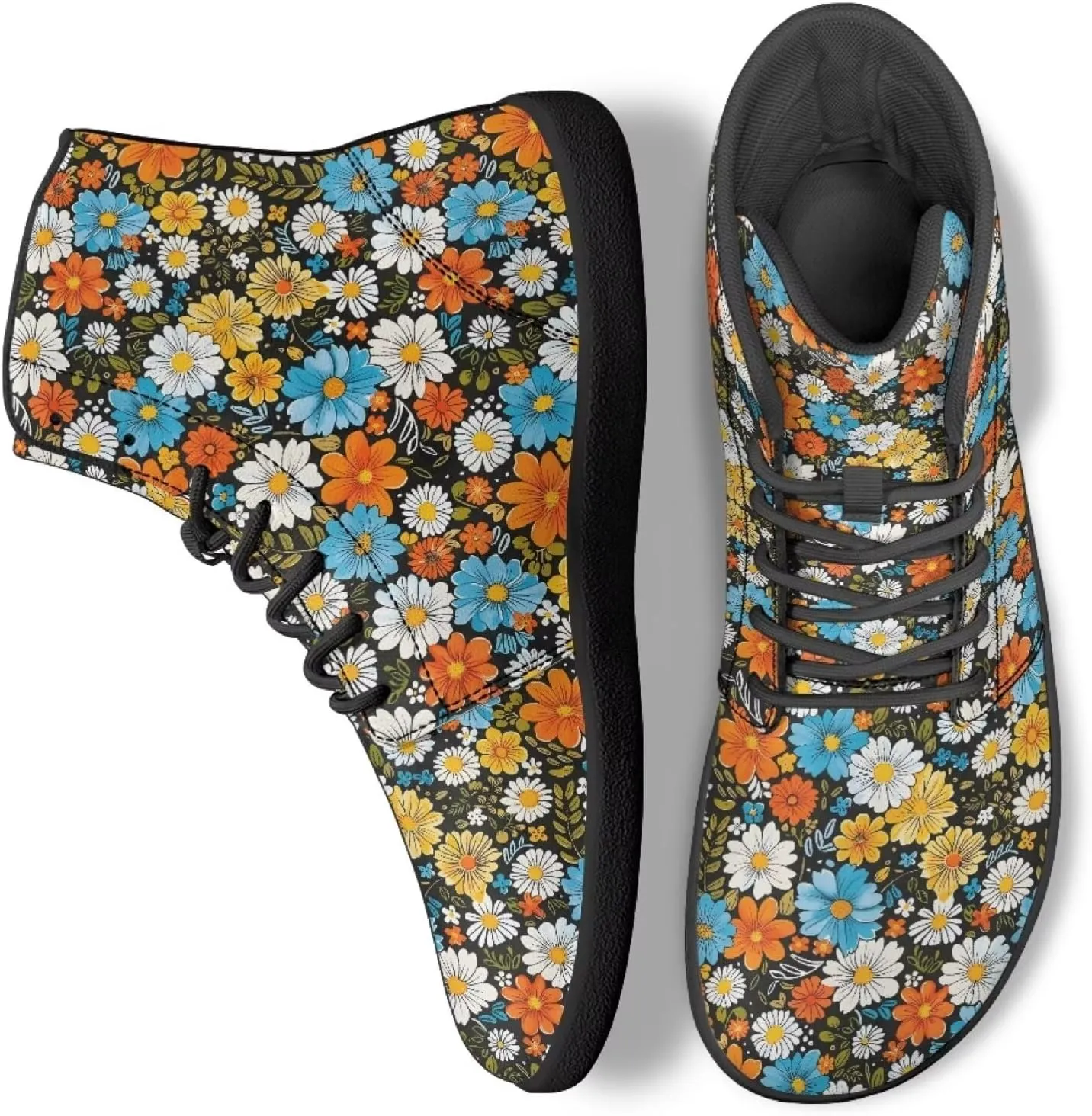 High Top Flower Design Wide Toe Barefoot Shoes for Men - Cross Training Running Shoes with Rubber Sole