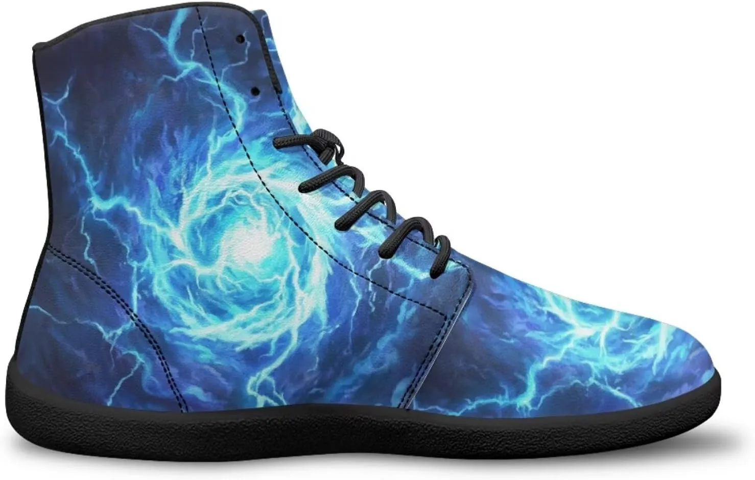 High Top Lightning Flame Pattern Zero-Drop Barefoot Shoes PU Leather Running Shoes Grounding Shoes for Men