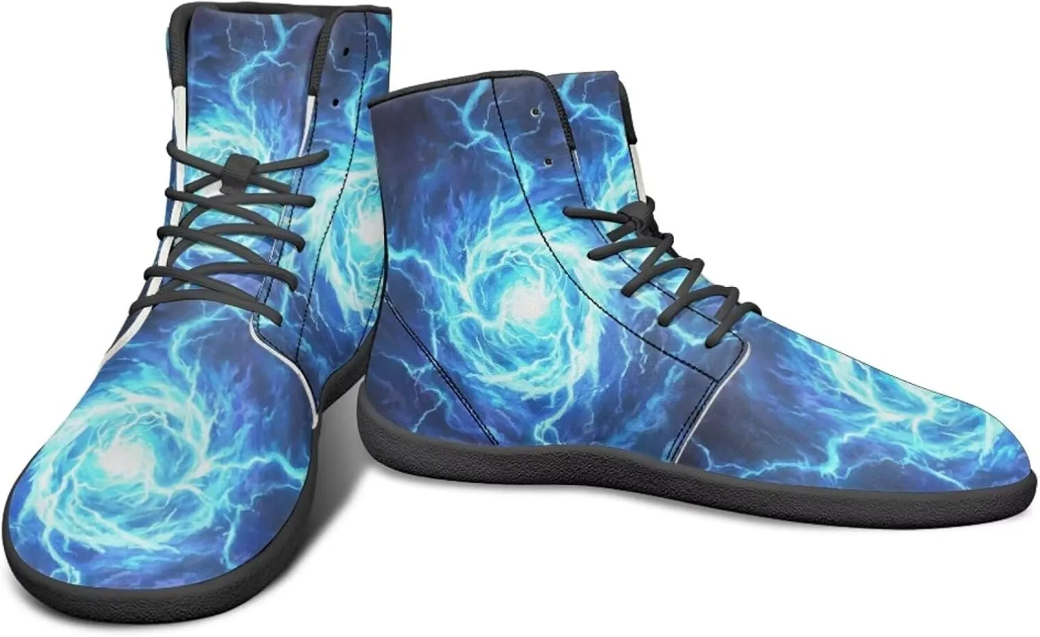High Top Lightning Flame Pattern Zero-Drop Barefoot Shoes PU Leather Running Shoes Grounding Shoes for Men