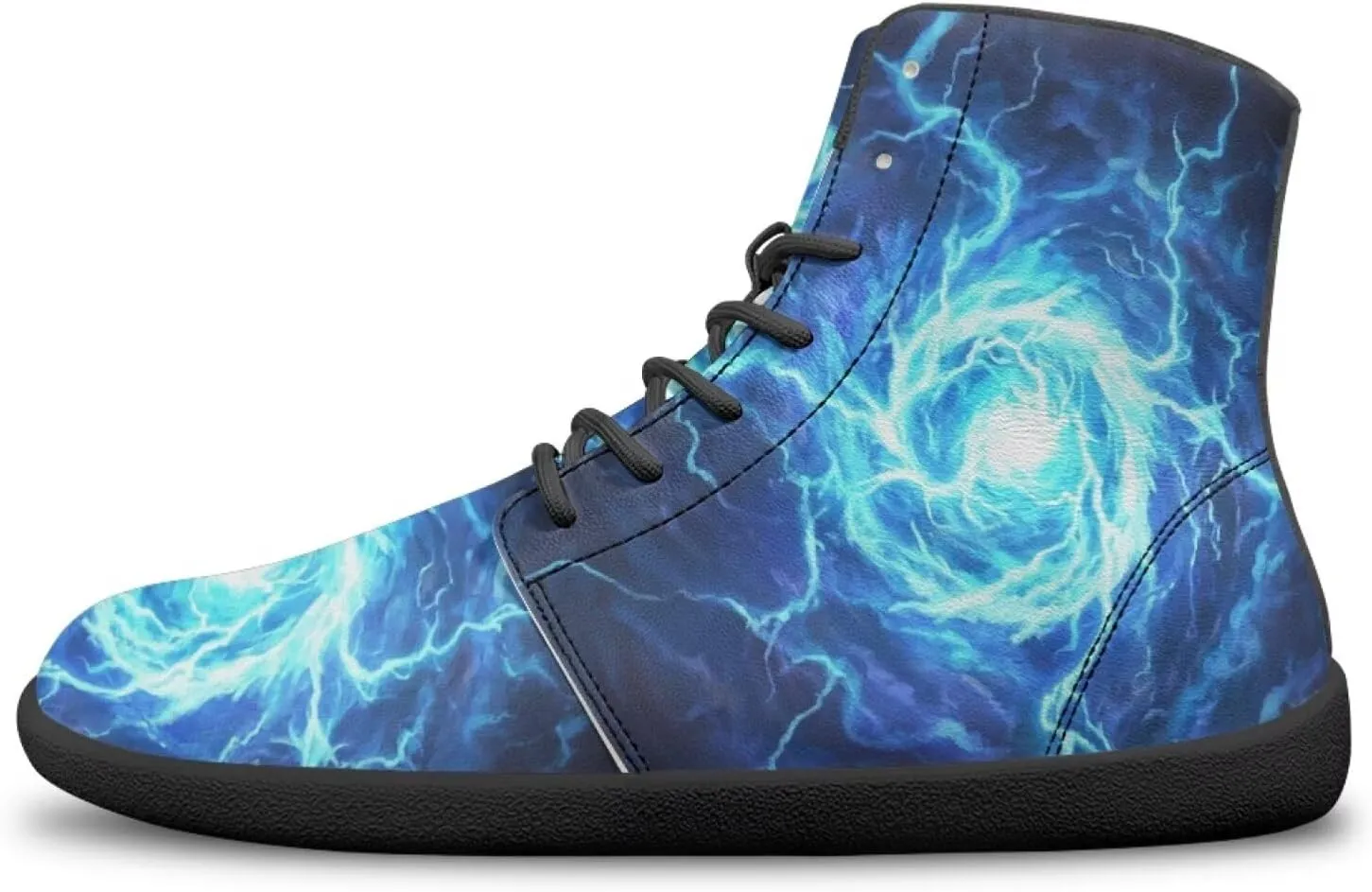 High Top Lightning Flame Pattern Zero-Drop Barefoot Shoes PU Leather Running Shoes Grounding Shoes for Men