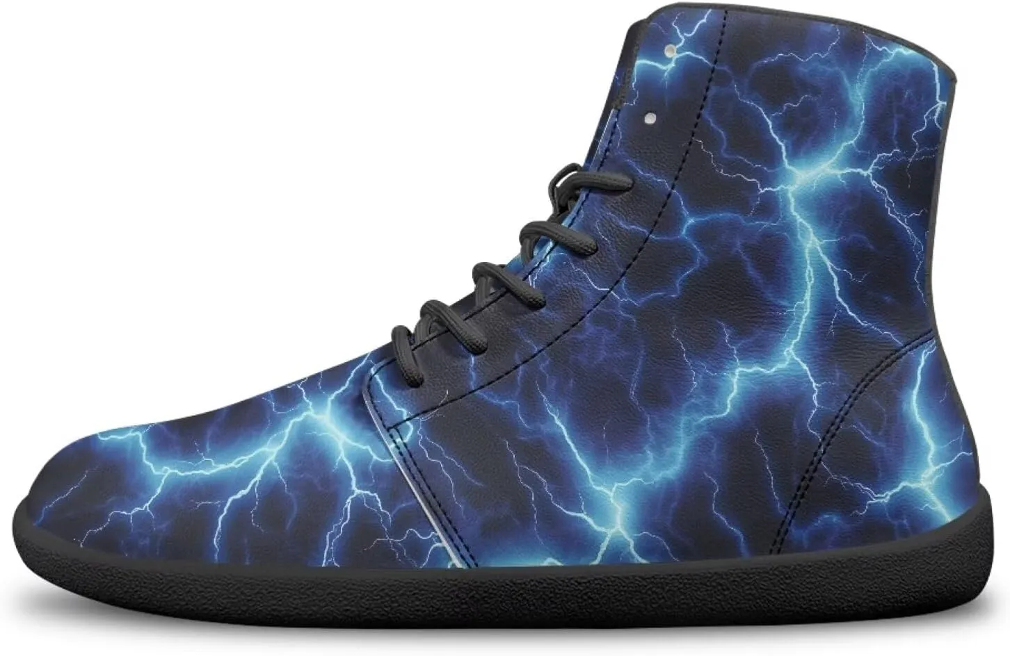 High Top Lightning Flame Pattern Zero-Drop Barefoot Shoes PU Leather Running Shoes Grounding Shoes for Men