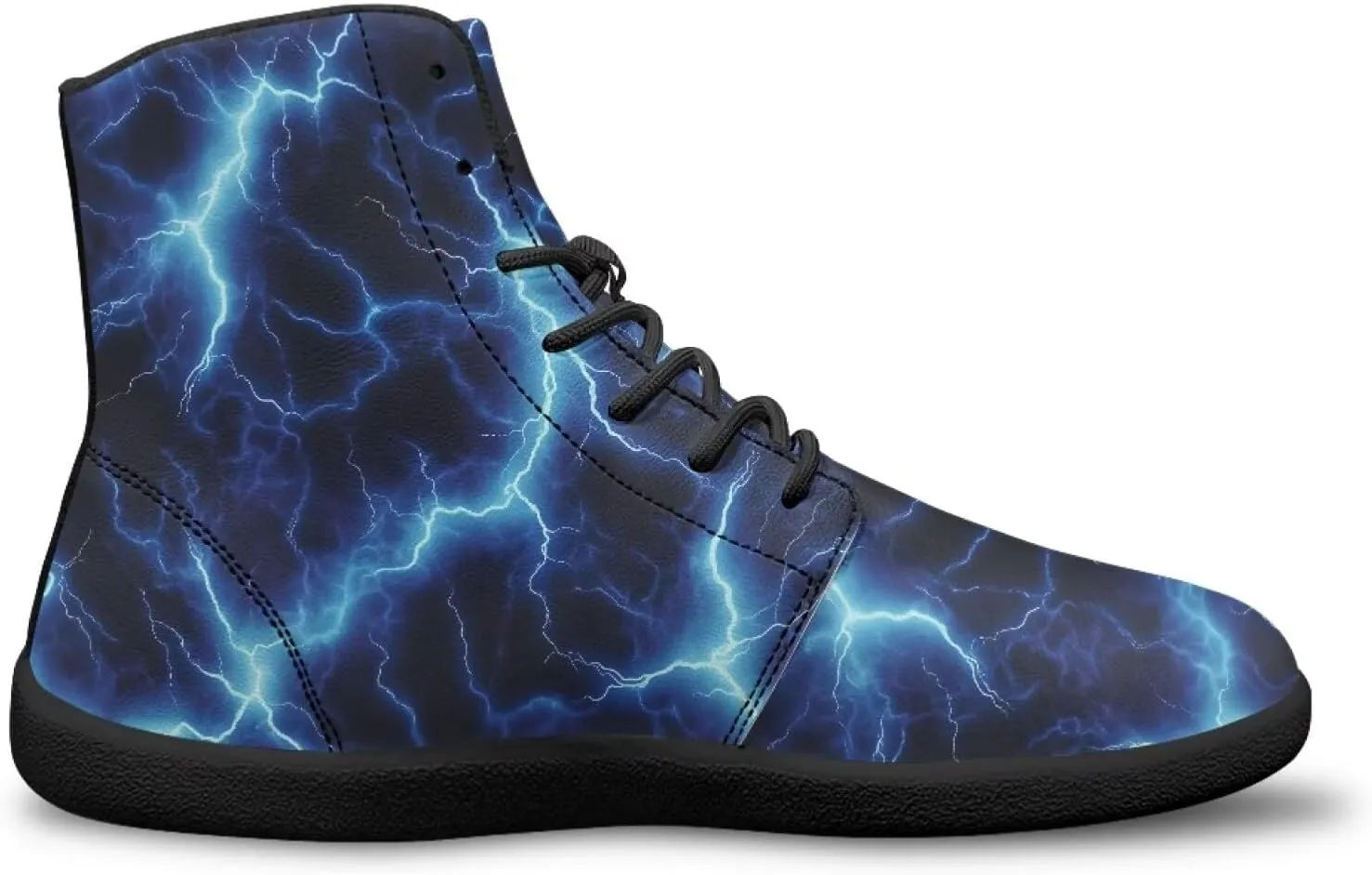High Top Lightning Flame Pattern Zero-Drop Barefoot Shoes PU Leather Running Shoes Grounding Shoes for Men