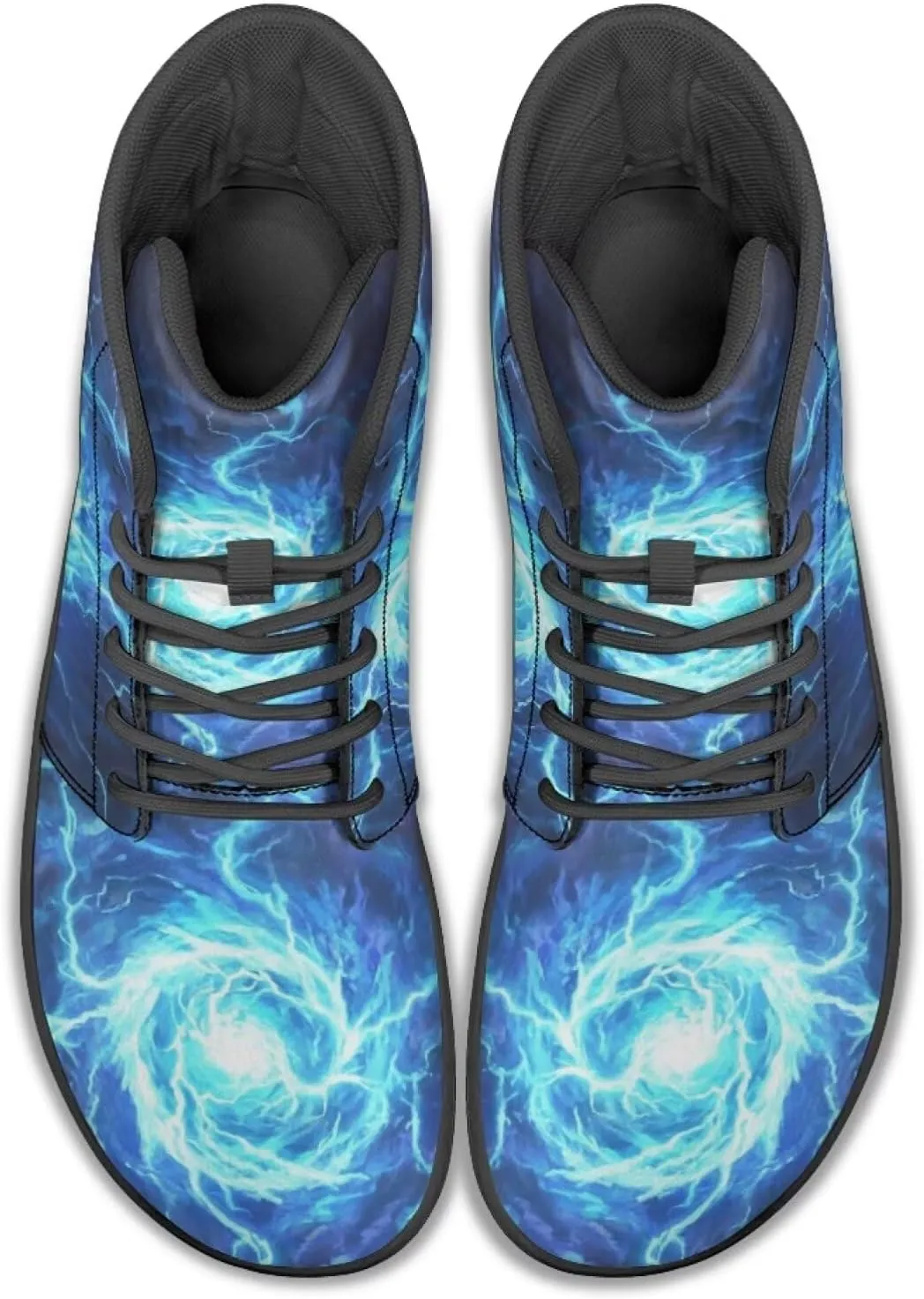 High Top Lightning Flame Pattern Zero-Drop Barefoot Shoes PU Leather Running Shoes Grounding Shoes for Men