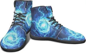 High Top Lightning Flame Pattern Zero-Drop Barefoot Shoes PU Leather Running Shoes Grounding Shoes for Men
