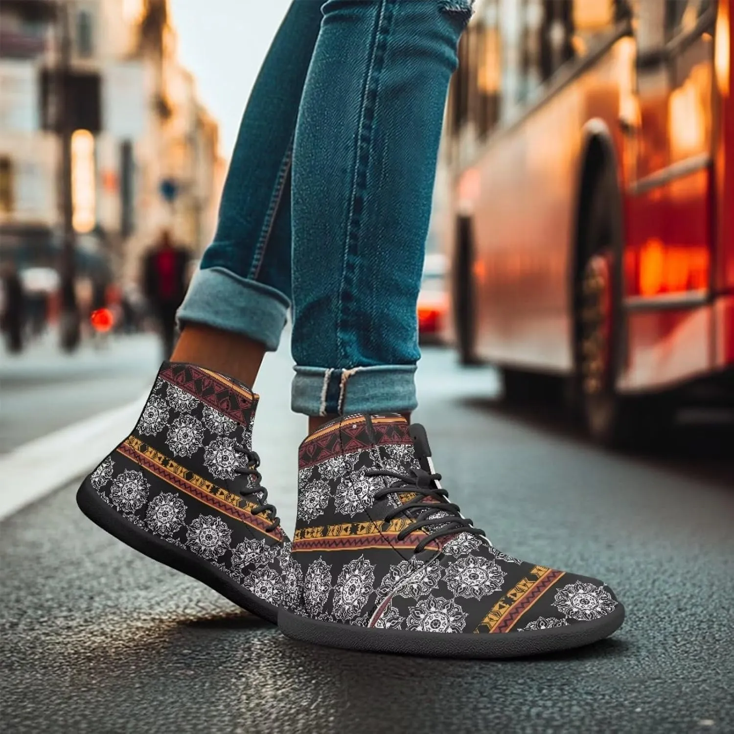 High Top Mandala Print Barefoot Shoes Hike & Walking Rubber Sole Minimalist Running Shoes for Men Zero-Drop Shoes