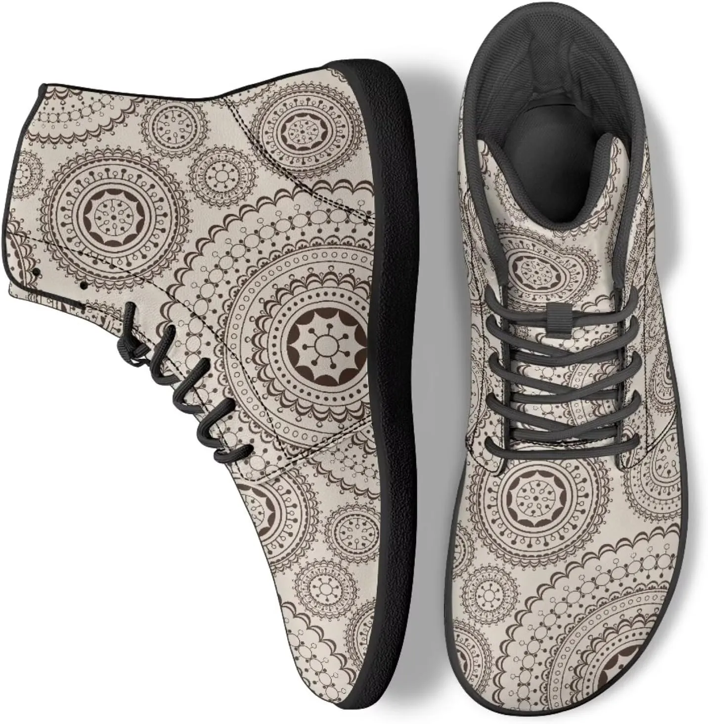 High Top Mandala Print Barefoot Shoes Hike & Walking Rubber Sole Minimalist Running Shoes for Men Zero-Drop Shoes