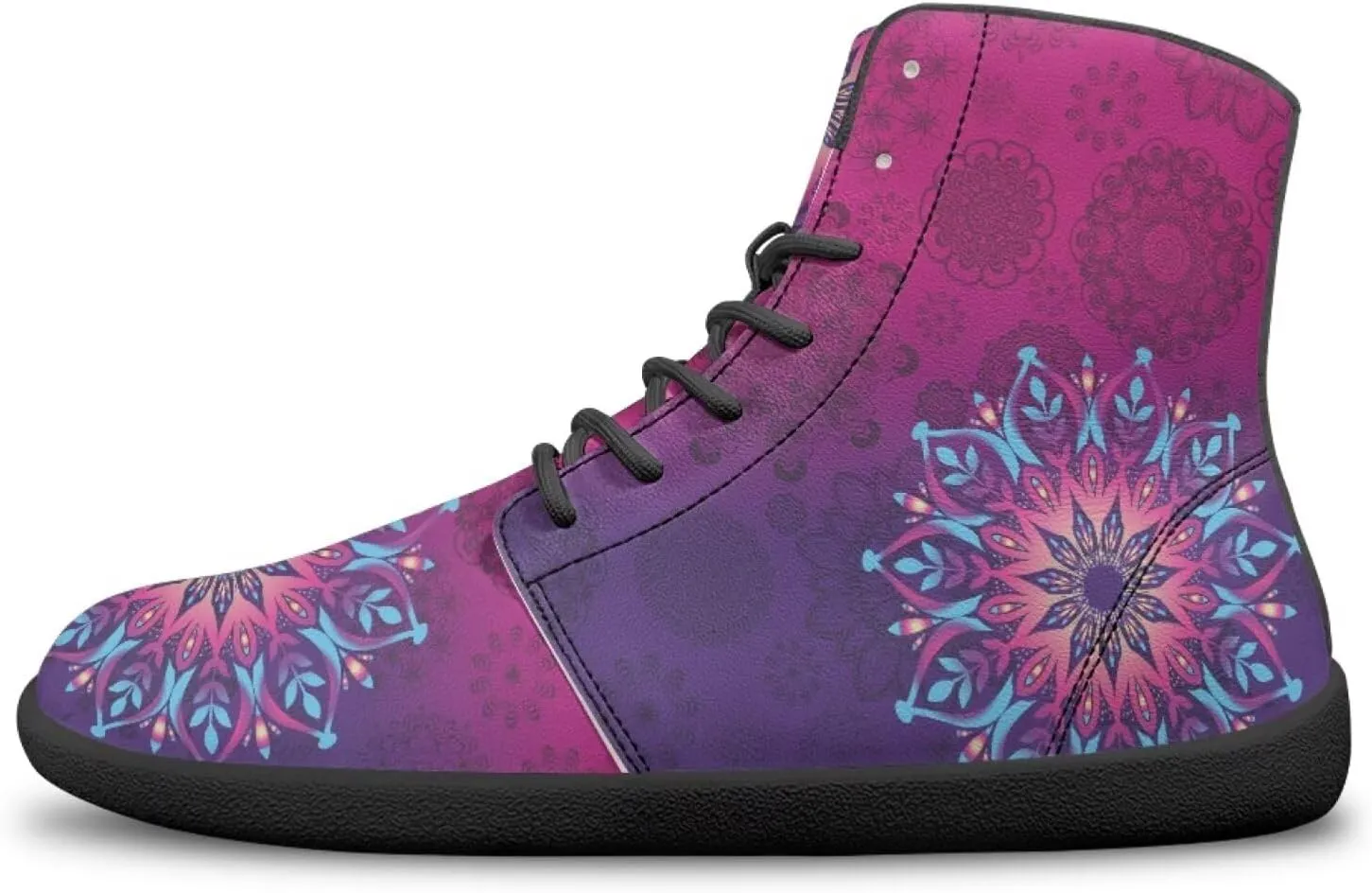 High Top Mandala Print Barefoot Shoes Hike & Walking Rubber Sole Minimalist Running Shoes for Men Zero-Drop Shoes