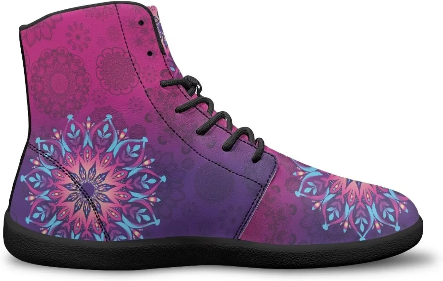 High Top Mandala Print Barefoot Shoes Hike & Walking Rubber Sole Minimalist Running Shoes for Men Zero-Drop Shoes