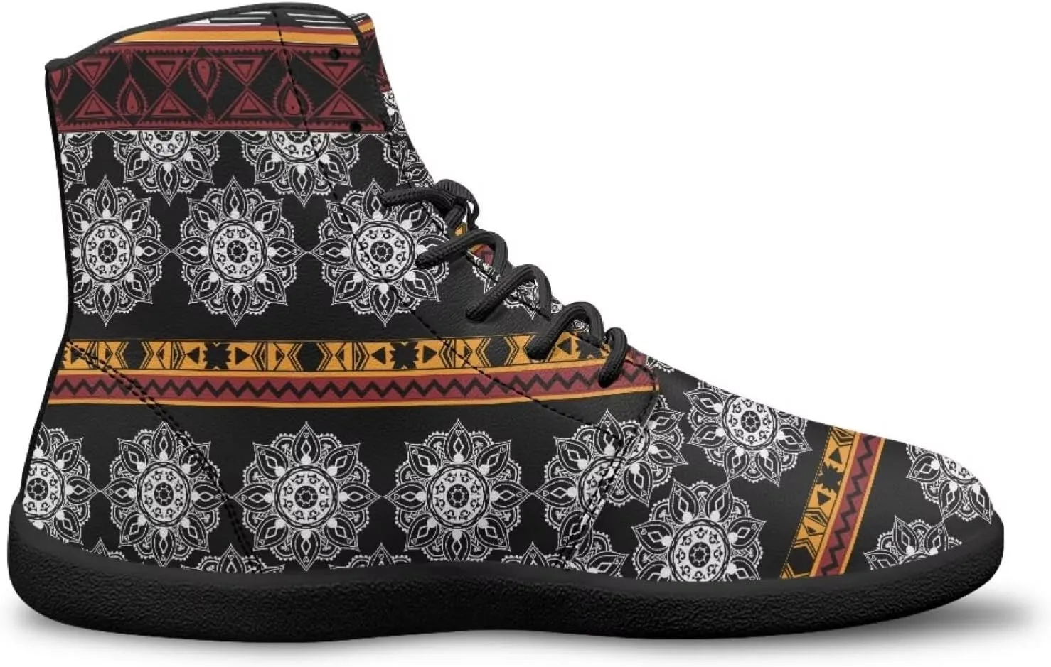 High Top Mandala Print Barefoot Shoes Hike & Walking Rubber Sole Minimalist Running Shoes for Men Zero-Drop Shoes