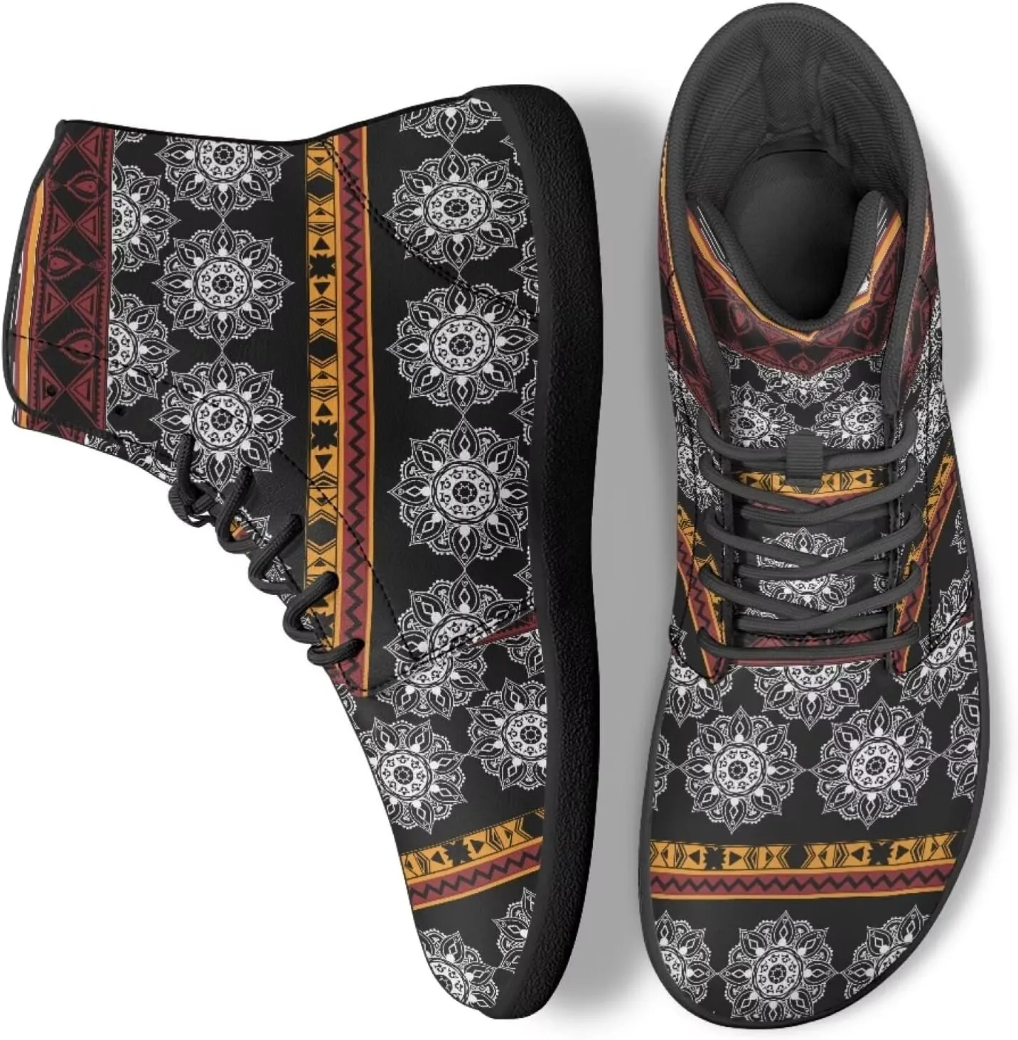 High Top Mandala Print Barefoot Shoes Hike & Walking Rubber Sole Minimalist Running Shoes for Men Zero-Drop Shoes