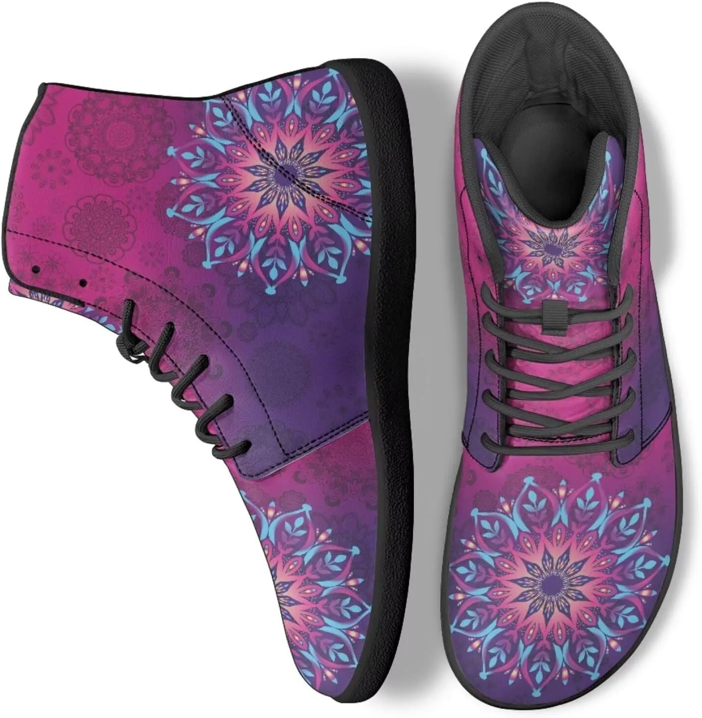 High Top Mandala Print Barefoot Shoes Hike & Walking Rubber Sole Minimalist Running Shoes for Men Zero-Drop Shoes