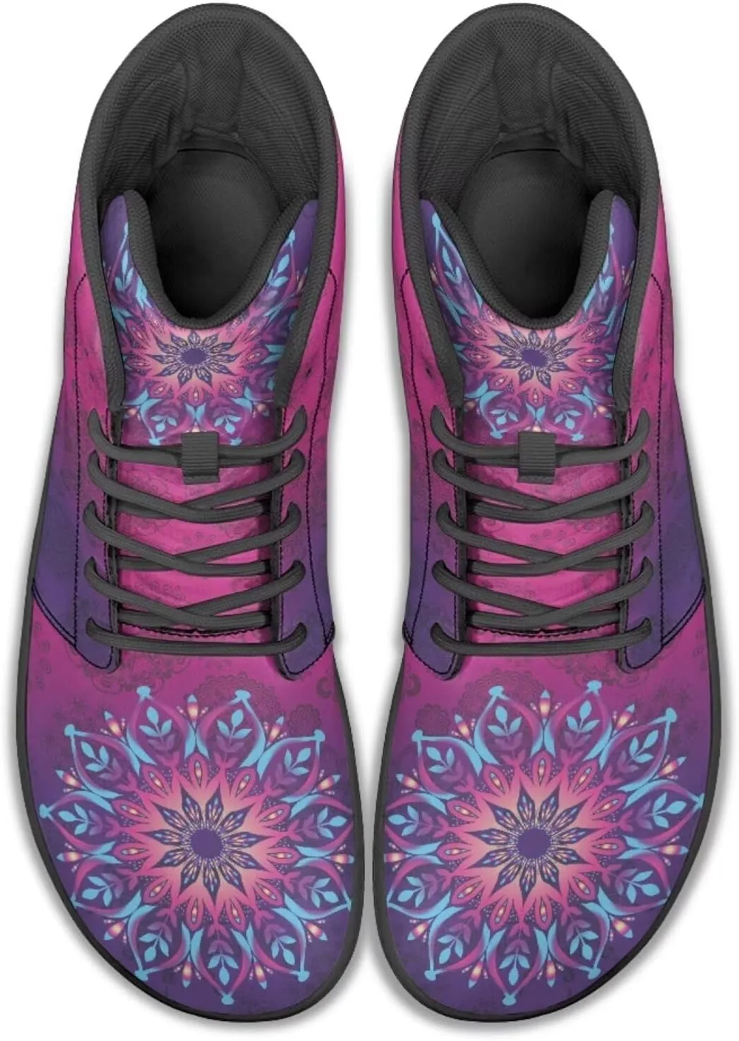 High Top Mandala Print Barefoot Shoes Hike & Walking Rubber Sole Minimalist Running Shoes for Men Zero-Drop Shoes