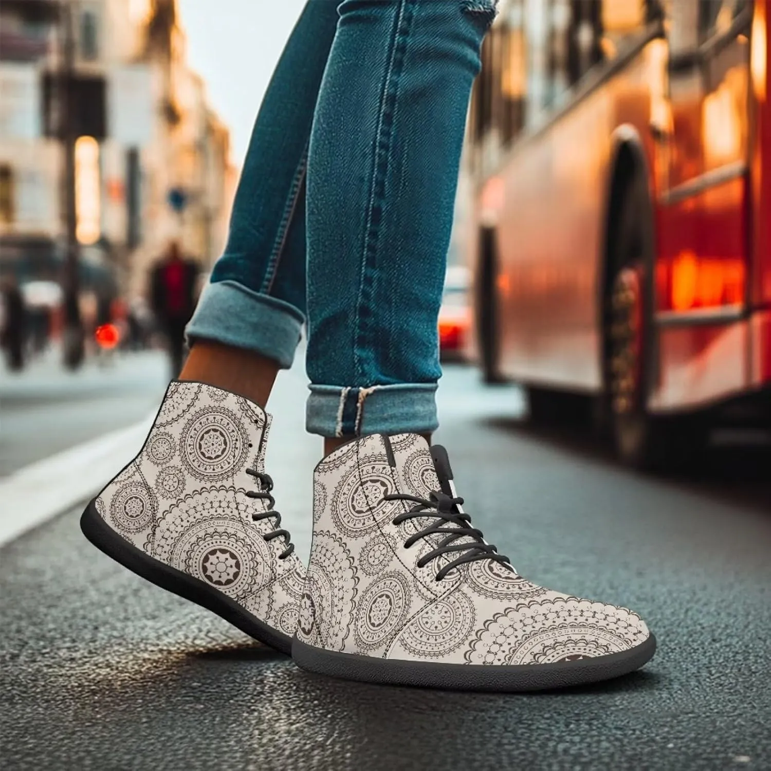 High Top Mandala Print Barefoot Shoes Hike & Walking Rubber Sole Minimalist Running Shoes for Men Zero-Drop Shoes