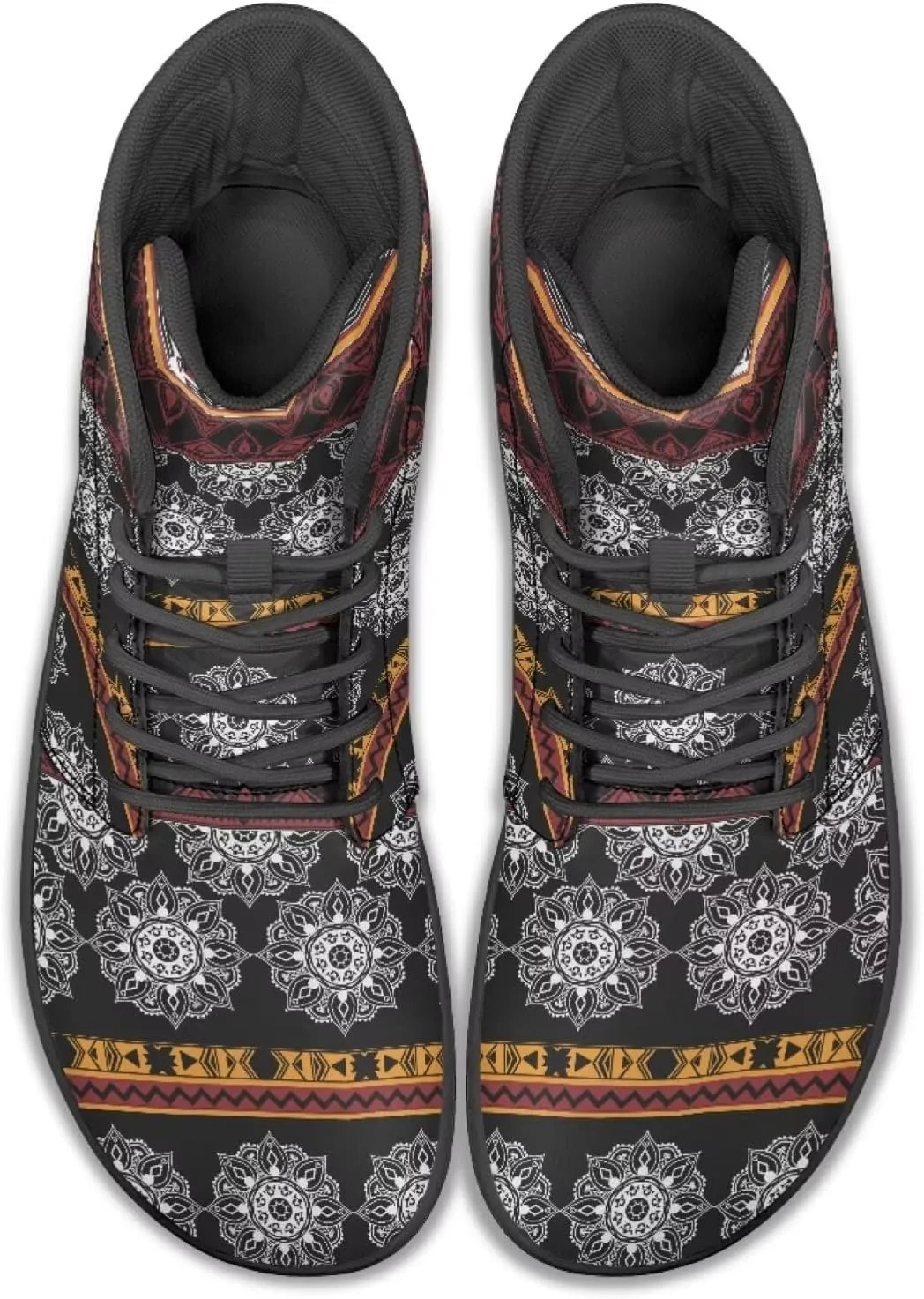 High Top Mandala Print Barefoot Shoes Hike & Walking Rubber Sole Minimalist Running Shoes for Men Zero-Drop Shoes