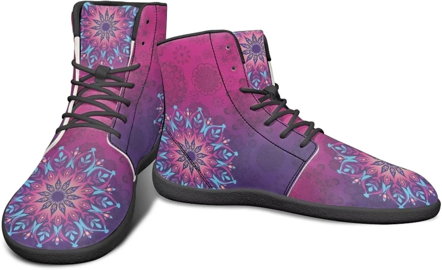 High Top Mandala Print Barefoot Shoes Hike & Walking Rubber Sole Minimalist Running Shoes for Men Zero-Drop Shoes