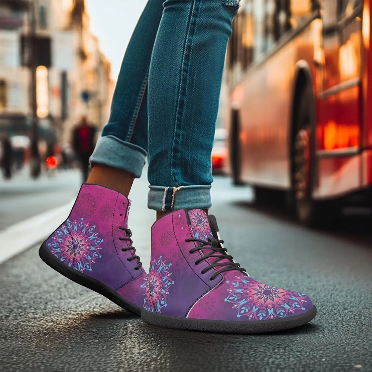 High Top Mandala Print Barefoot Shoes Hike & Walking Rubber Sole Minimalist Running Shoes for Men Zero-Drop Shoes