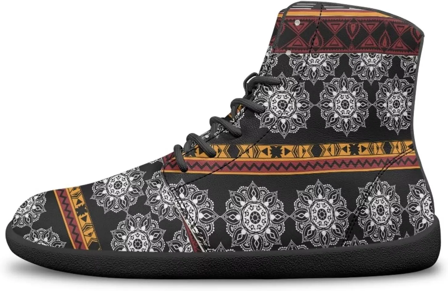 High Top Mandala Print Barefoot Shoes Hike & Walking Rubber Sole Minimalist Running Shoes for Men Zero-Drop Shoes