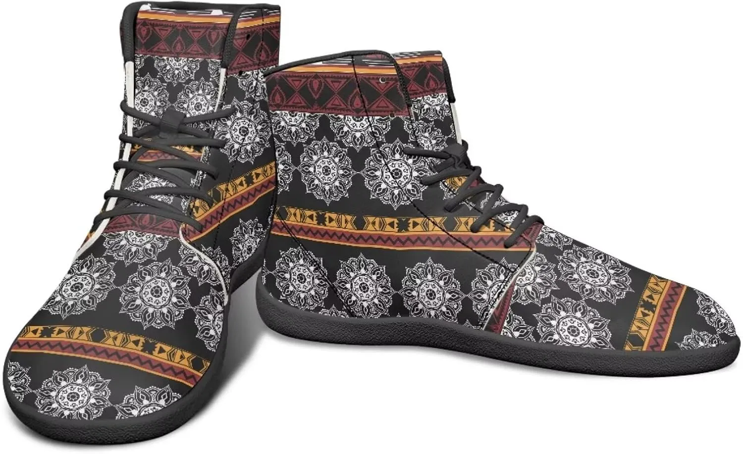 High Top Mandala Print Barefoot Shoes Hike & Walking Rubber Sole Minimalist Running Shoes for Men Zero-Drop Shoes