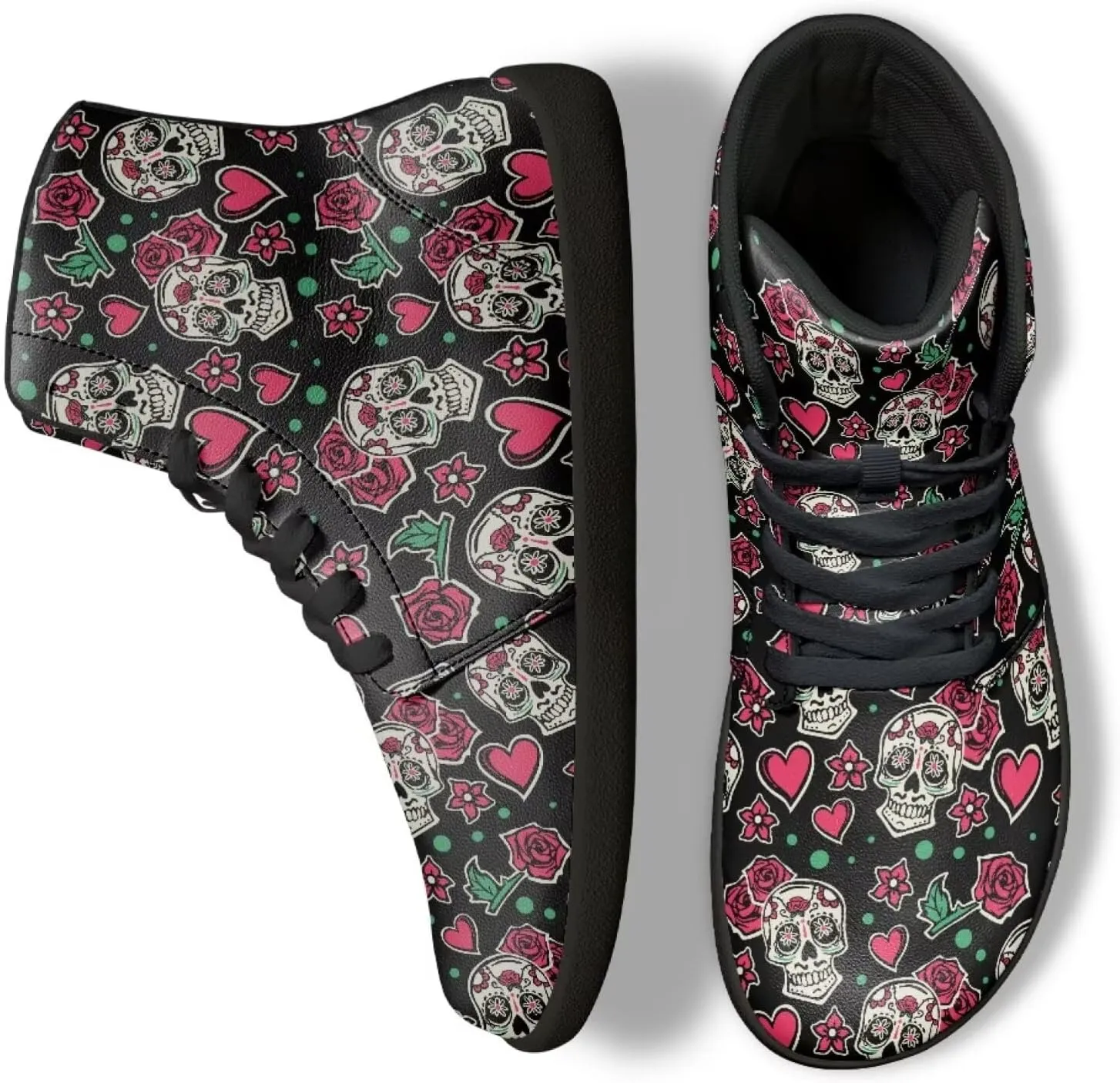 High Top Skull Print Barefoot Shoes for Men - Ultralight Sneakers with Rubber Sole for Travel and Running
