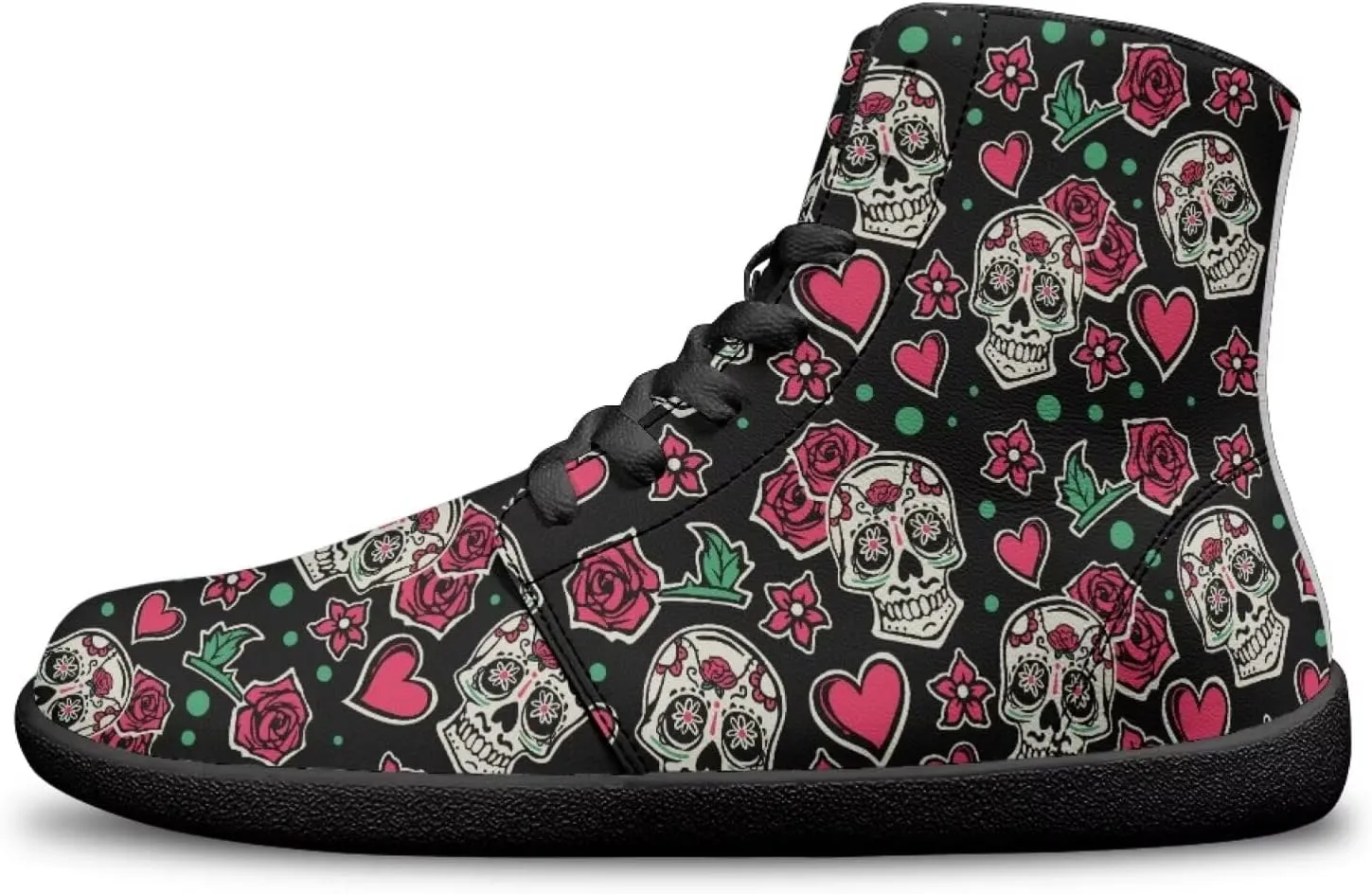 High Top Skull Print Barefoot Shoes for Men - Ultralight Sneakers with Rubber Sole for Travel and Running