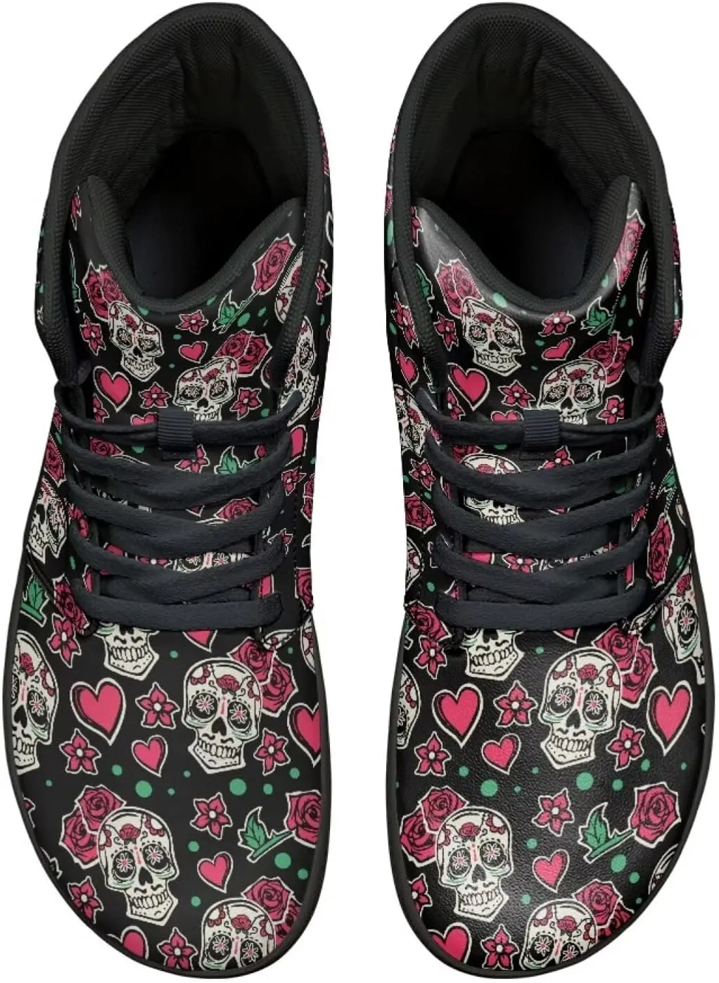 High Top Skull Print Barefoot Shoes for Men - Ultralight Sneakers with Rubber Sole for Travel and Running