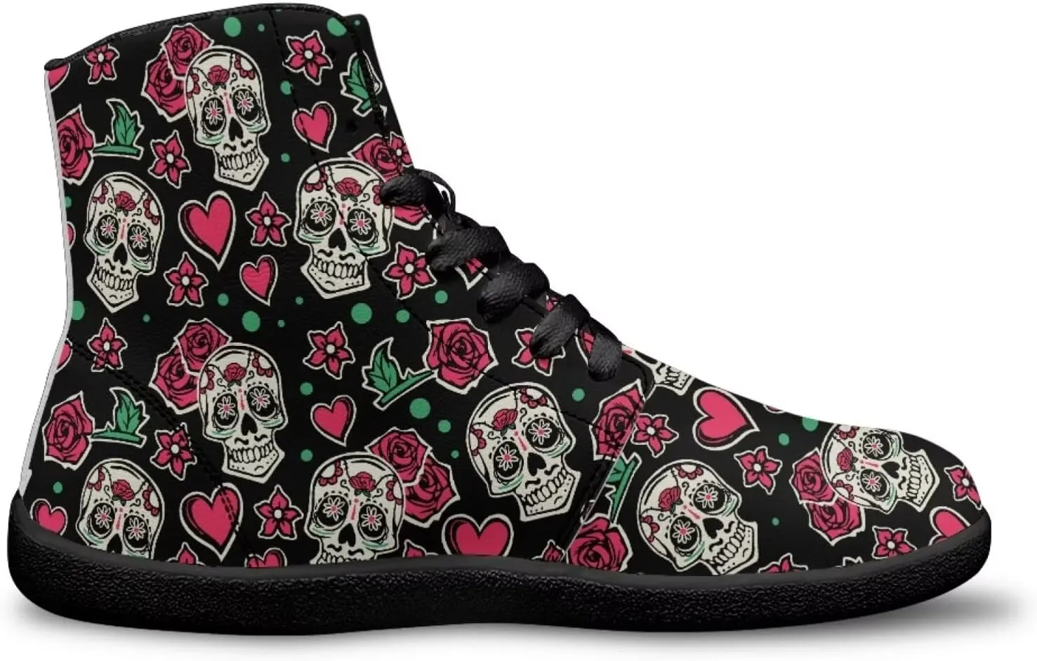 High Top Skull Print Barefoot Shoes for Men - Ultralight Sneakers with Rubber Sole for Travel and Running