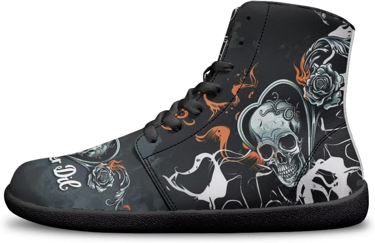High Top Skull Print Barefoot Shoes - Zero Drop Non Slip Running Shoes, Gym Shoes, Grounded Footwear for Men