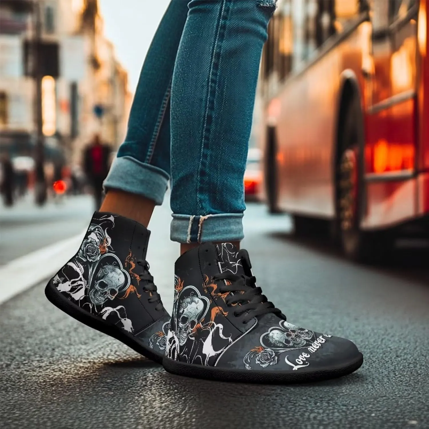 High Top Skull Print Barefoot Shoes - Zero Drop Non Slip Running Shoes, Gym Shoes, Grounded Footwear for Men