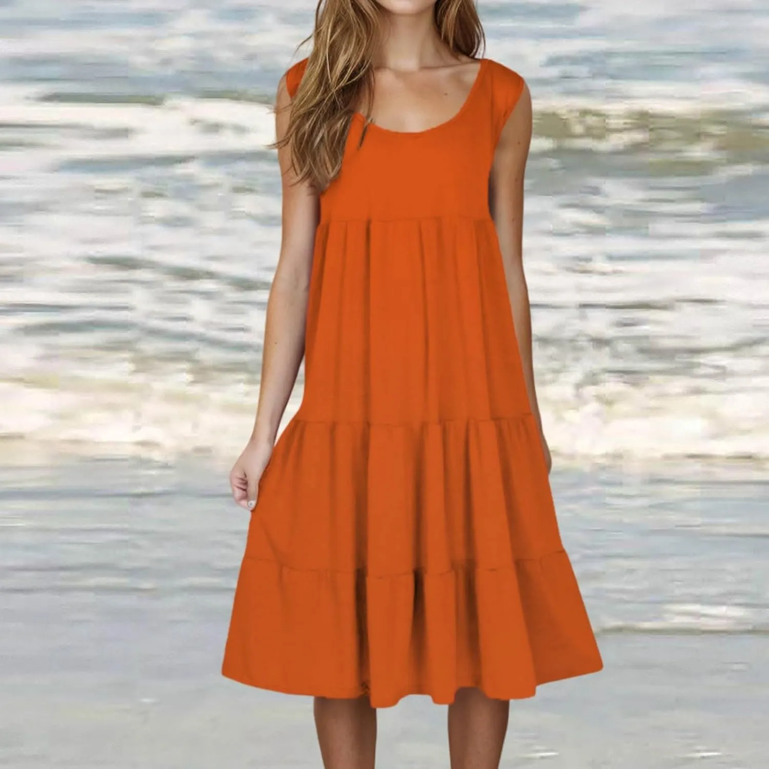 hlysgo Short Dresses for Women 2025 Casual Loose Fit Beach Vacation Peplum Sundress Summer Sleeveless Crew Neck Mini Dress