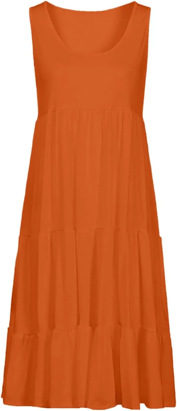 hlysgo Short Dresses for Women 2025 Casual Loose Fit Beach Vacation Peplum Sundress Summer Sleeveless Crew Neck Mini Dress