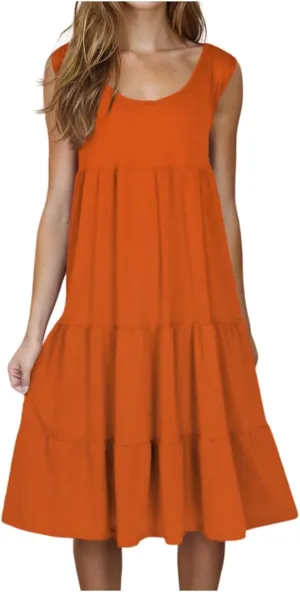 hlysgo Short Dresses for Women 2025 Casual Loose Fit Beach Vacation Peplum Sundress Summer Sleeveless Crew Neck Mini Dress