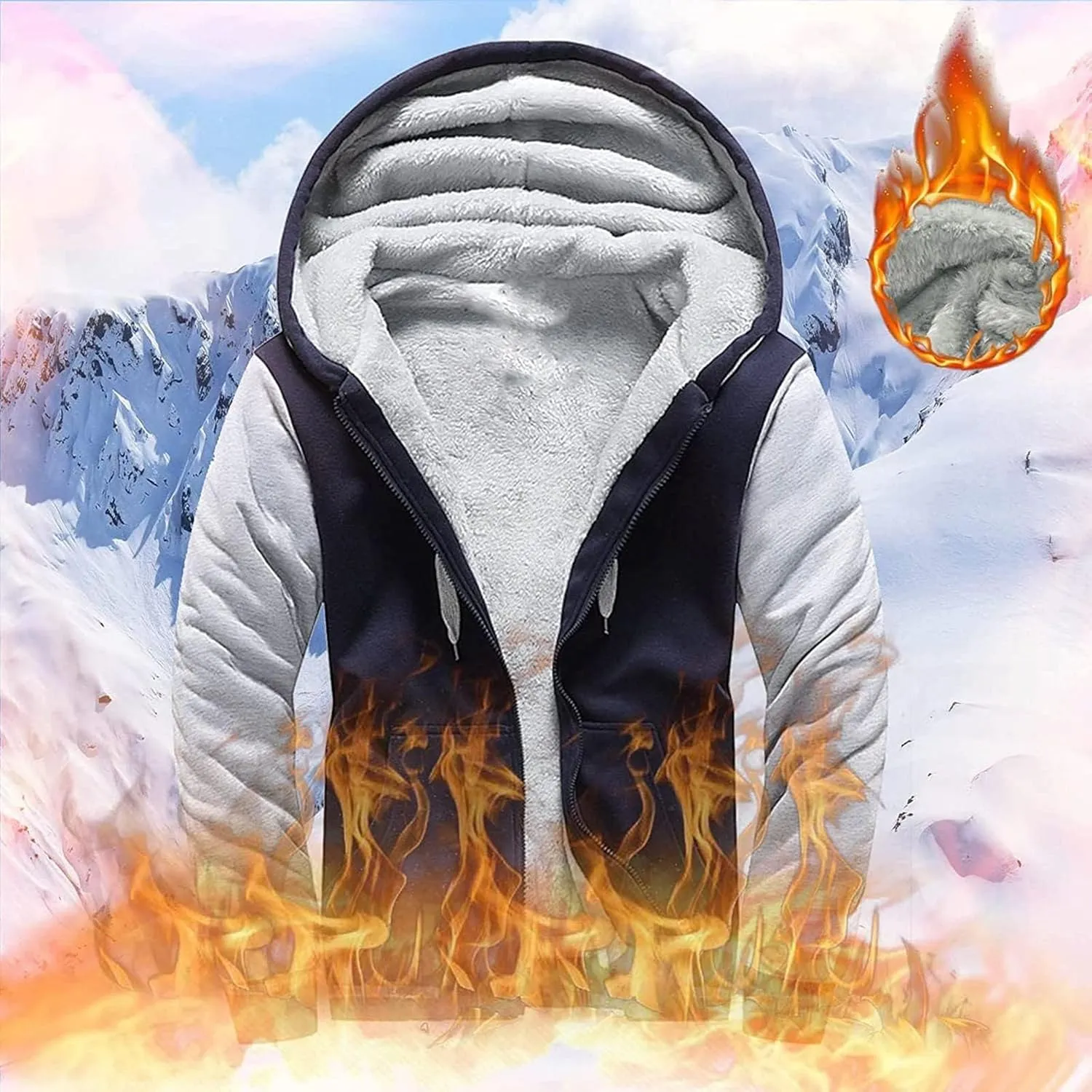 Hoodies for Men Full Zip Up Sherpa Lined Jacket Heavyweight Fleece Sweatshirt Winter Warm Hooded Coat Cozy Thick Coats