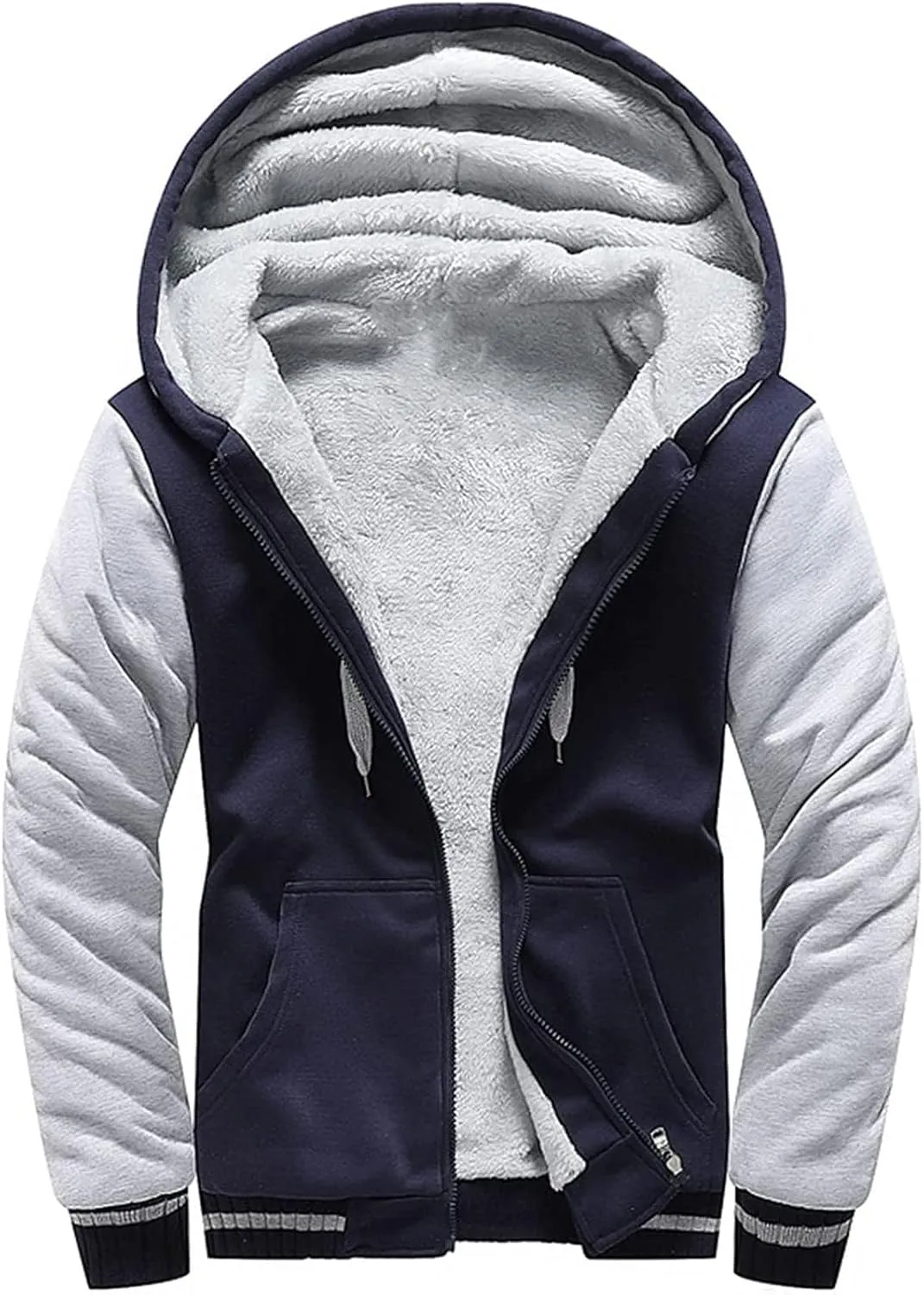 Hoodies for Men Full Zip Up Sherpa Lined Jacket Heavyweight Fleece Sweatshirt Winter Warm Hooded Coat Cozy Thick Coats
