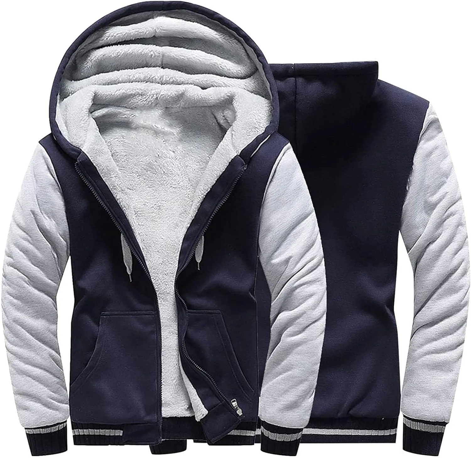Hoodies for Men Full Zip Up Sherpa Lined Jacket Heavyweight Fleece Sweatshirt Winter Warm Hooded Coat Cozy Thick Coats
