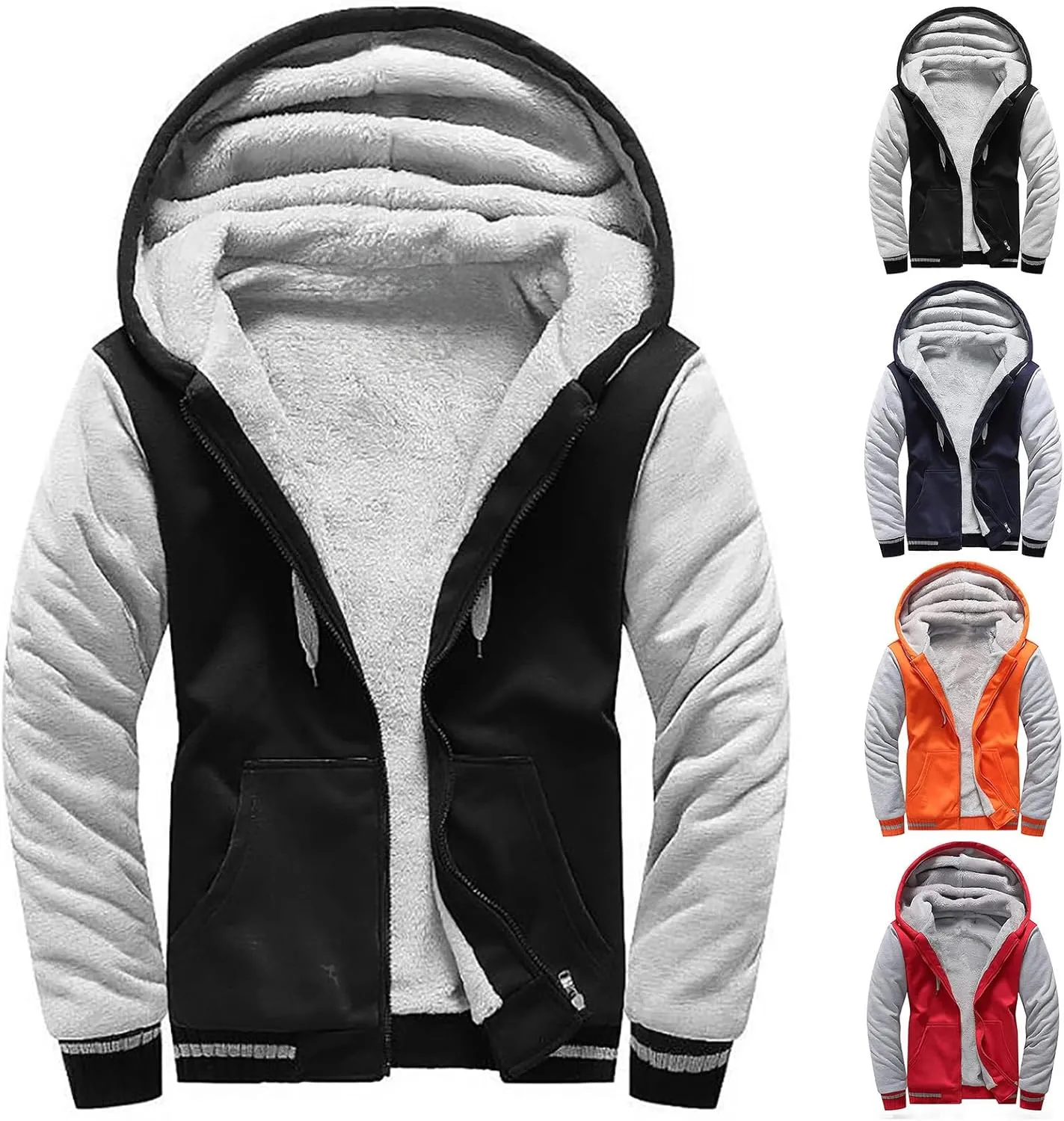 Hoodies for Men Full Zip Up Sherpa Lined Jacket Heavyweight Fleece Sweatshirt Winter Warm Hooded Coat Cozy Thick Coats