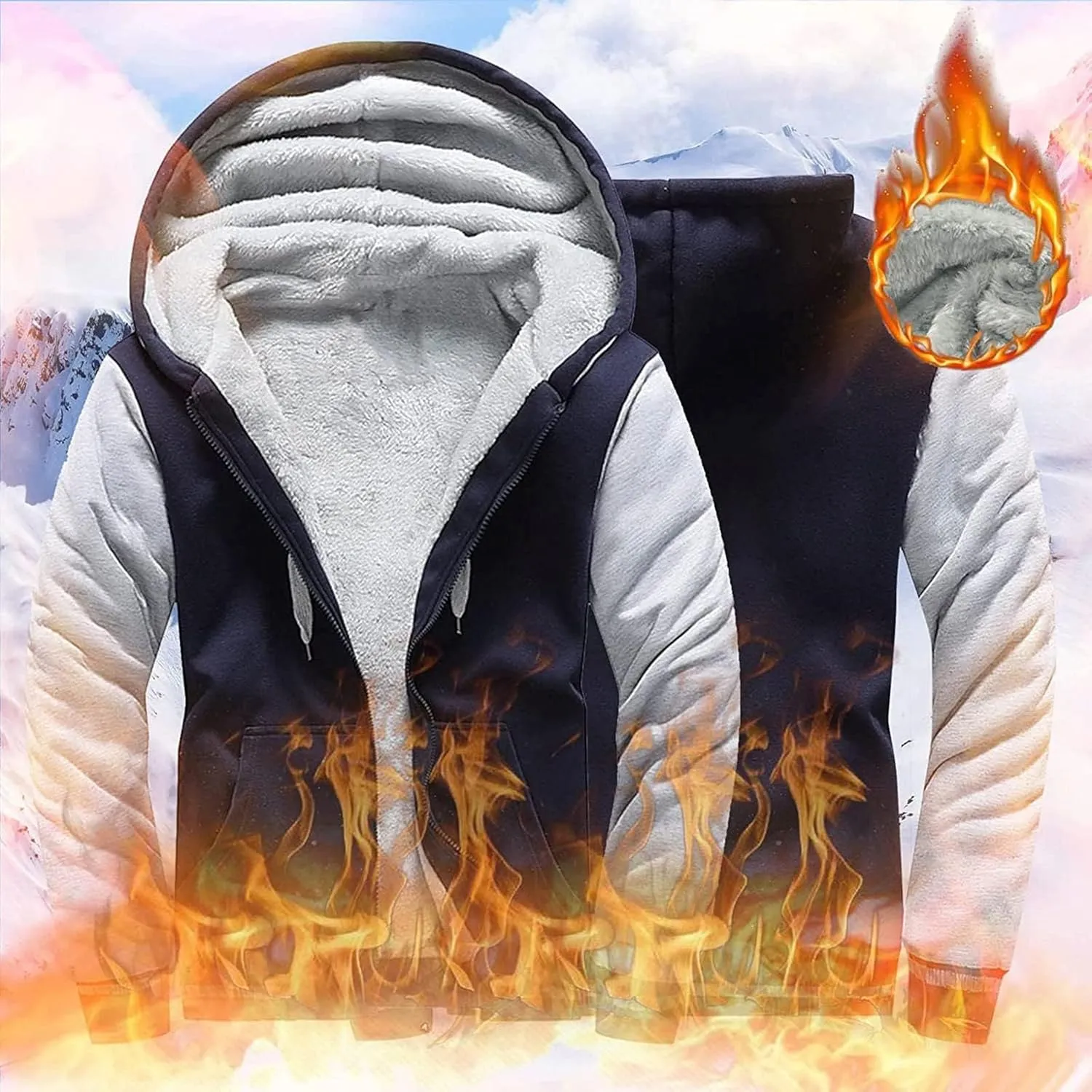 Hoodies for Men Full Zip Up Sherpa Lined Jacket Heavyweight Fleece Sweatshirt Winter Warm Hooded Coat Cozy Thick Coats