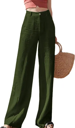 Hooever Womens Casual High Waisted Wide Leg Pants Button Up Straight Leg Trousers