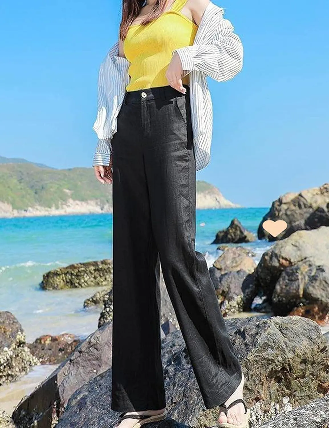 Hooever Womens Casual High Waisted Wide Leg Pants Button Up Straight Leg Trousers