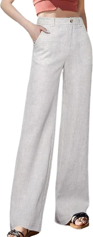 Hooever Womens Casual High Waisted Wide Leg Pants Button Up Straight Leg Trousers